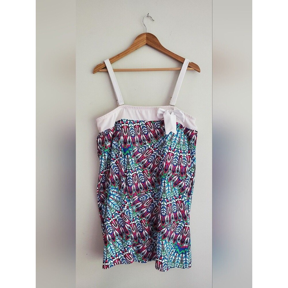 Roman's Colorful Geometric Print Bandeau Swimdress Size 20W